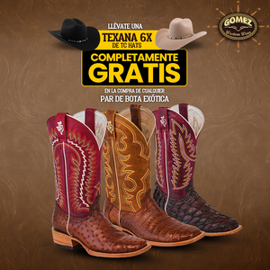 Get a 6x Texana from Tc Hats COMPLETELY FREE with the purchase of any PAIR OF EXOTIC BOOTS