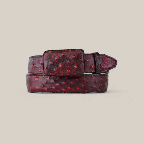 Ostrich Print Black Cherry Belt - Cowboy Buckle