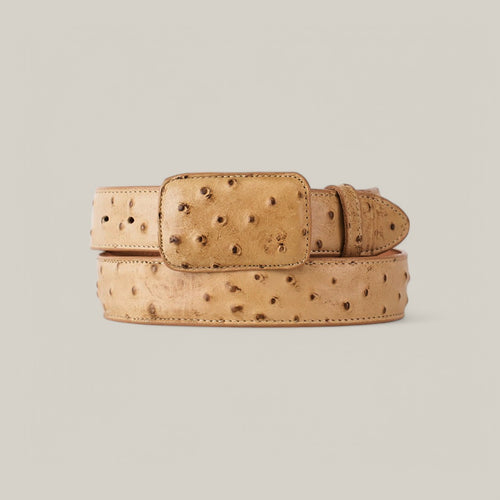 Ostrich Print Orix Belt - Cowboy Buckle