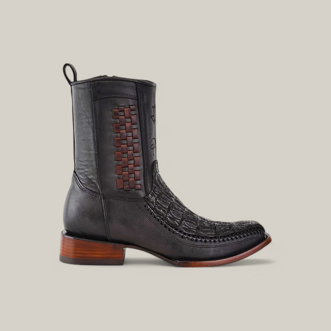 Exotic Caiman - Black - Narrow Square Toe