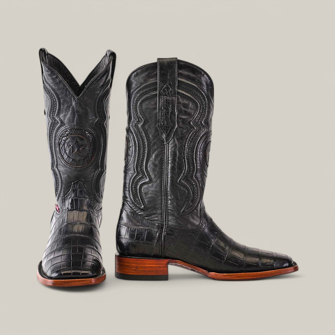 Exotic American Alligator Belly Tail  - Black - Square Toe