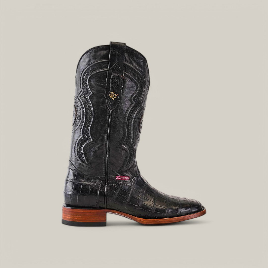 Exotic American Alligator Belly Tail  - Black - Square Toe