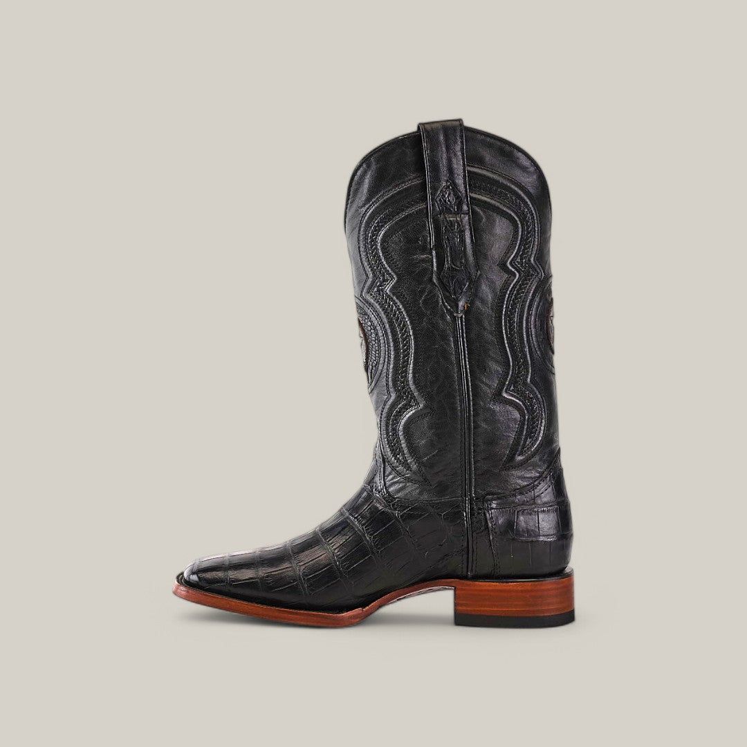 Exotic American Alligator Belly Tail  - Black - Square Toe