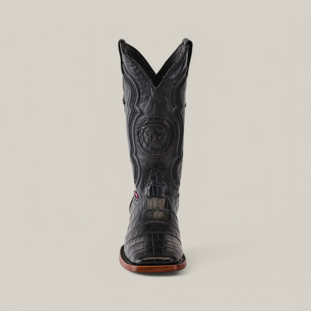 Exotic American Alligator Belly Tail  - Black - Square Toe