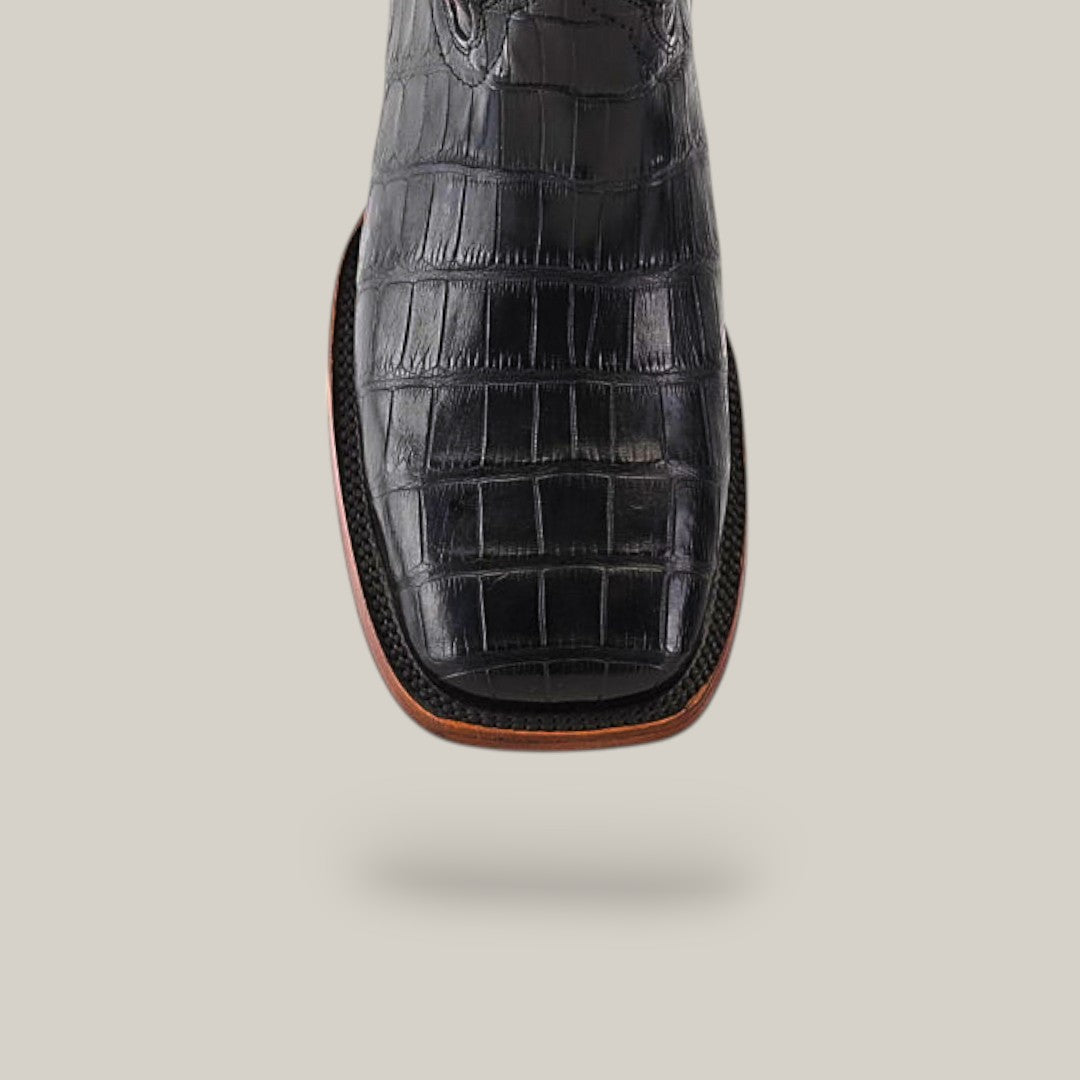 Exotic American Alligator Belly Tail  - Black - Square Toe