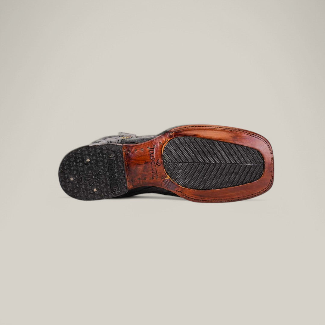 Exotic American Alligator Belly Tail  - Black - Square Toe