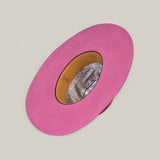 The 4x Pink - TC Hats is a wide-brimmed, bright pink Open Crown Texana Western hat displayed upside down, showcasing its tan patterned interior lining and decorative band against a plain light background.
