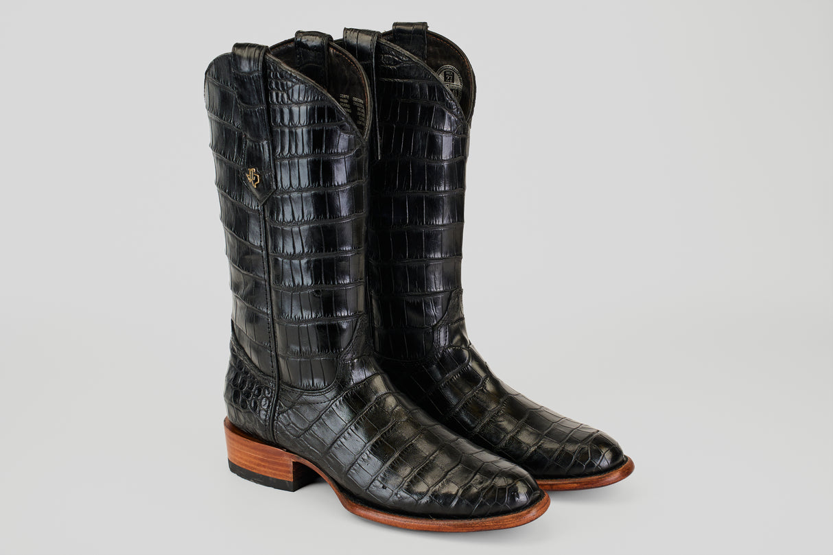 Exotic Full American Alligator - Black - Round Toe