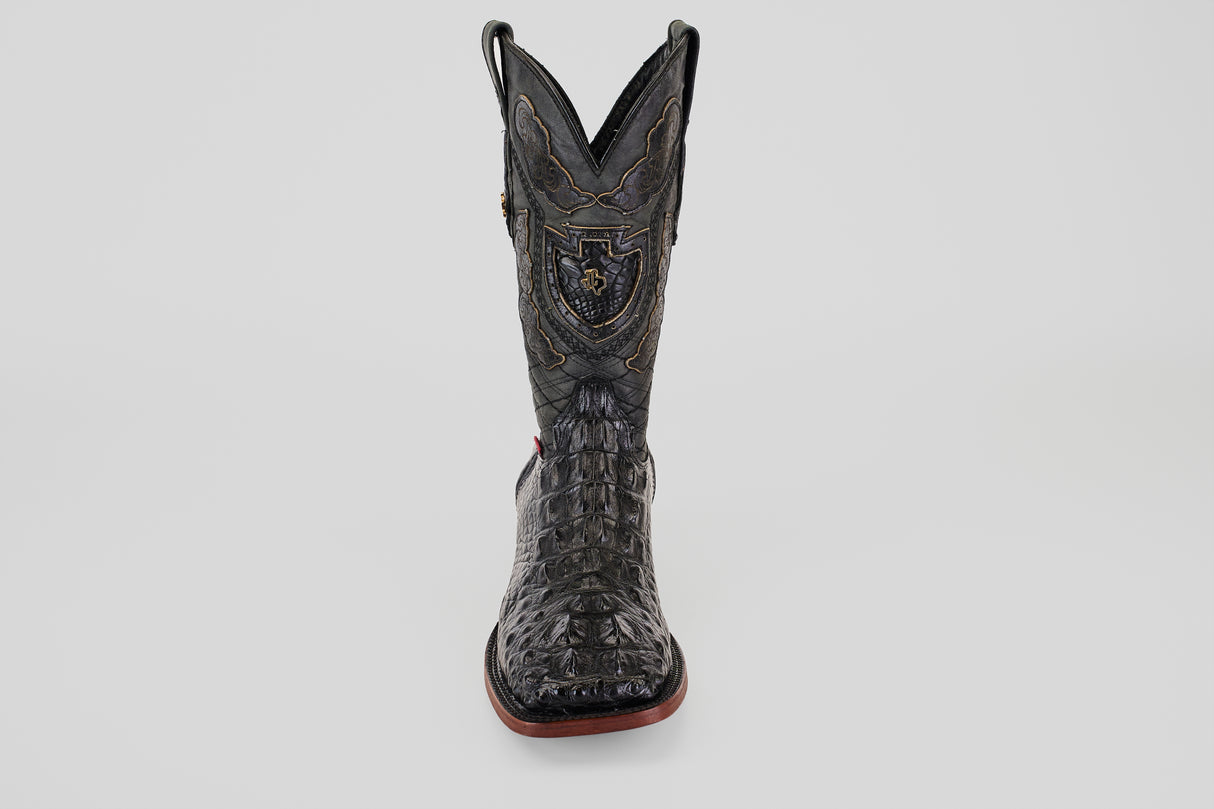 Exotic American Alligator Head - Black - Square Toe