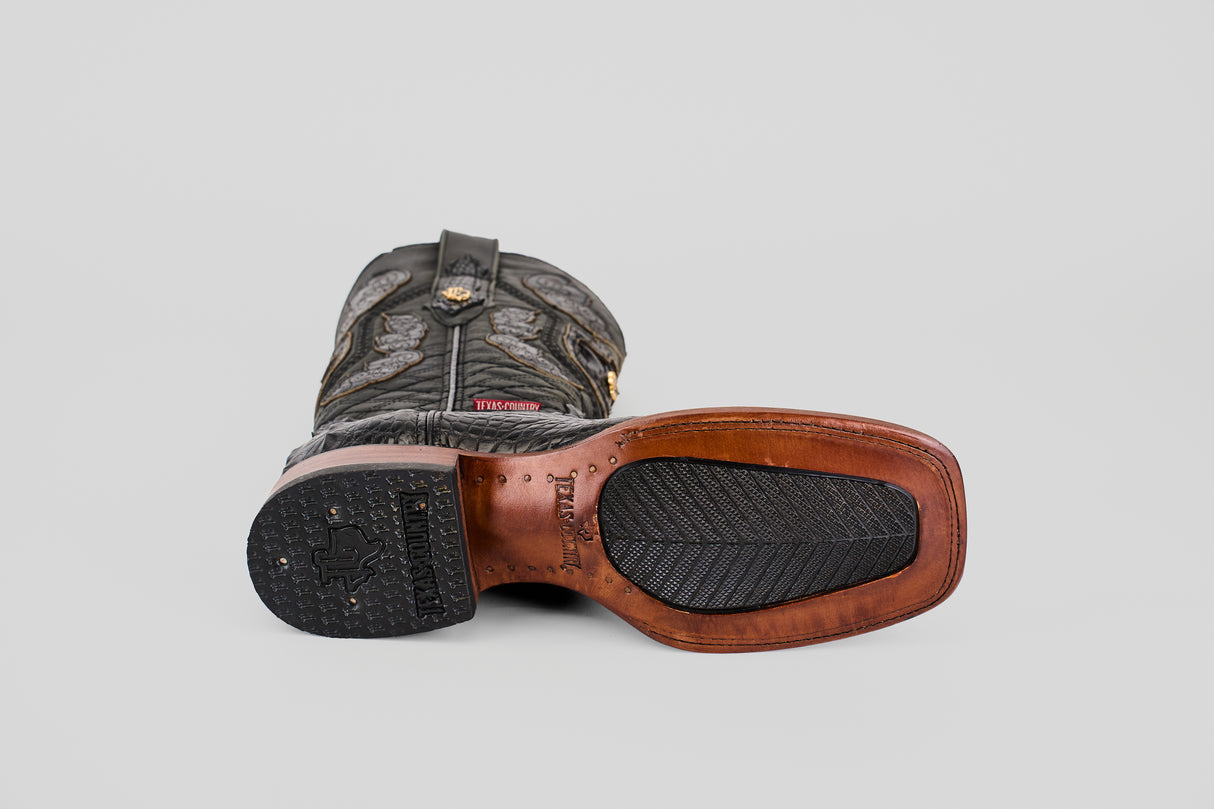 Exotic American Alligator Head - Black - Square Toe