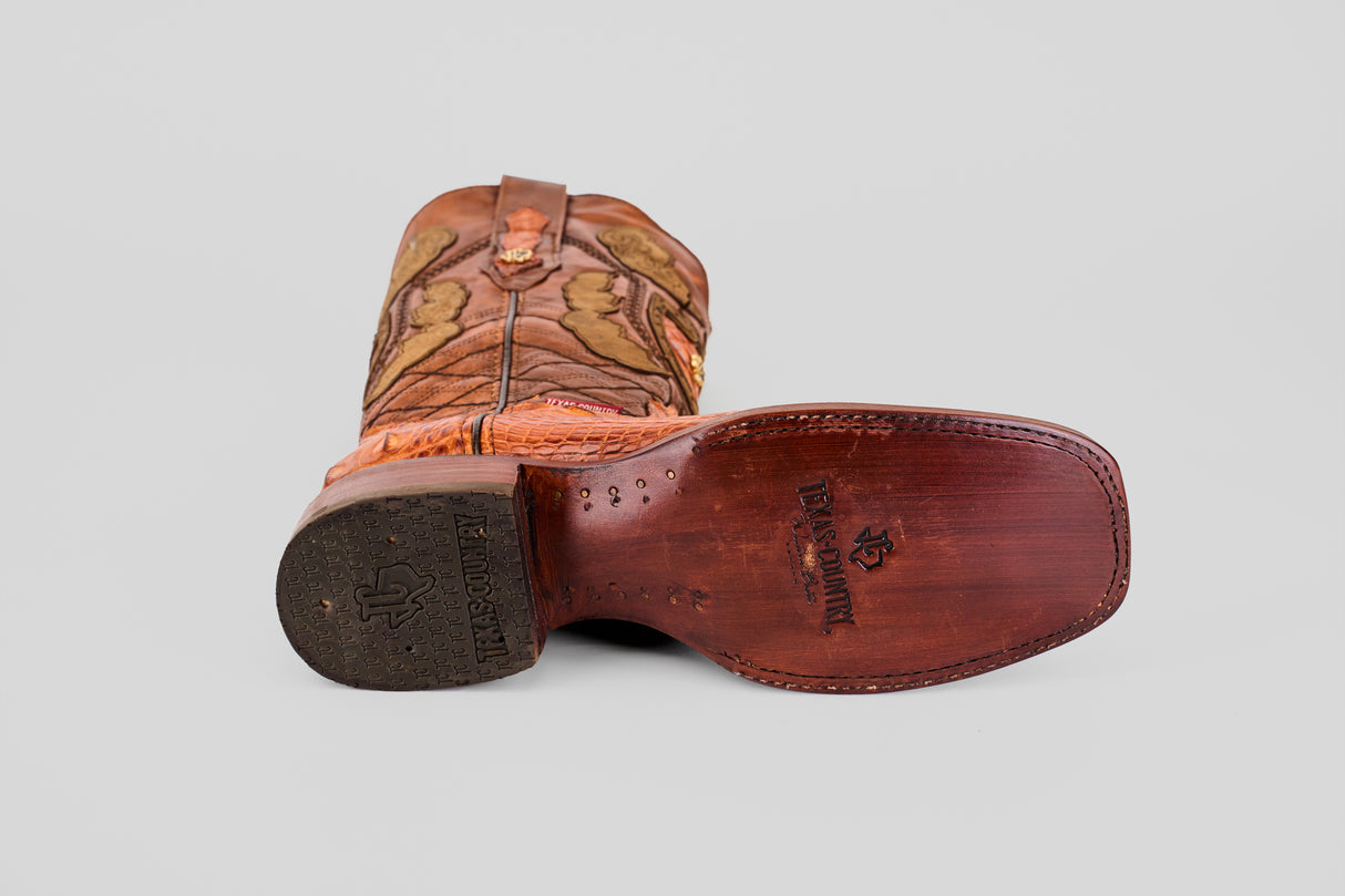Exotic American Alligator Head - Cognac - Square Toe