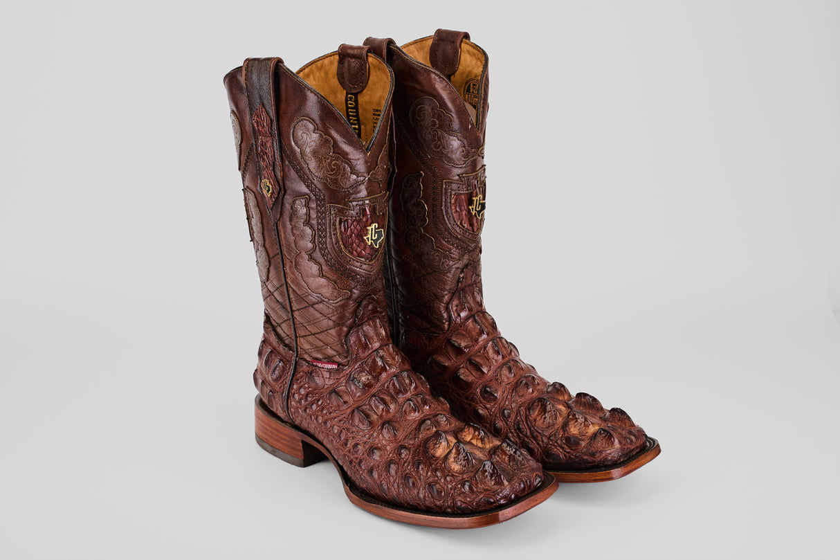 Exotic American Alligator Head - Brown - Square Toe
