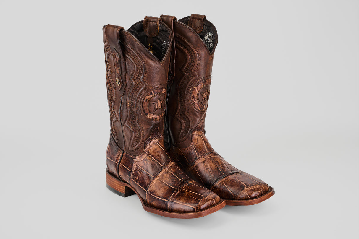 Exotic American Alligator Hornback - Rustic Brown - Square Toe