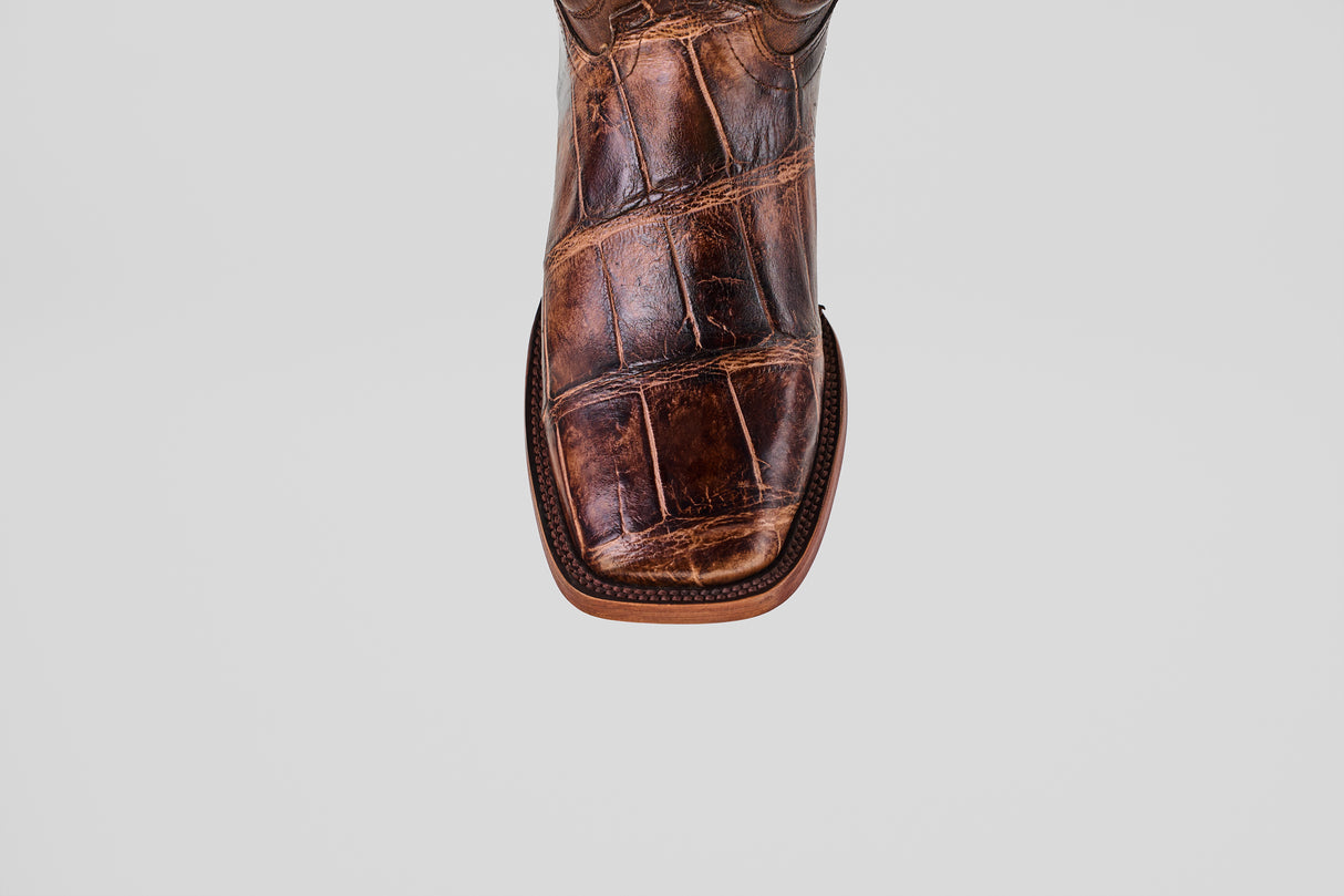 Exotic American Alligator Hornback - Rustic Brown - Square Toe