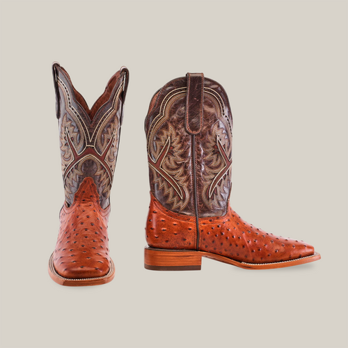 Karoo Ostrich Print - Cognac - Square Toe Boots