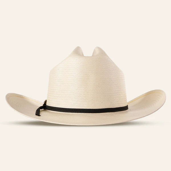 The 30x Sinaloa Straw Hat features a cream color, wide brim, and black hatband—ideal for sun protection on outdoor adventures. Displayed against a plain light background.