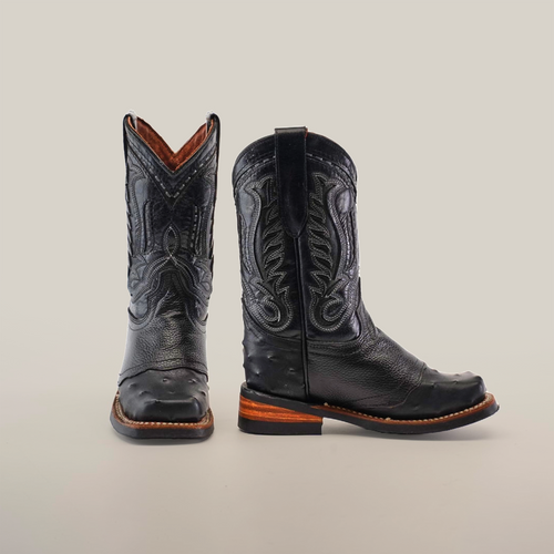 The Karoo Ostrich Half Cowhide Print Black - Rodeo Toe